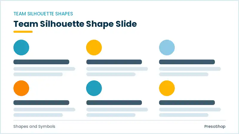 Editable PowerPoint team silhouette shape slide template, built from recolourable native shapes for shapes and symbols decks