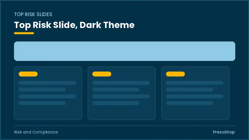 Editable PowerPoint top risk slide template in a dark theme, built from recolourable native shapes for risk and compliance decks