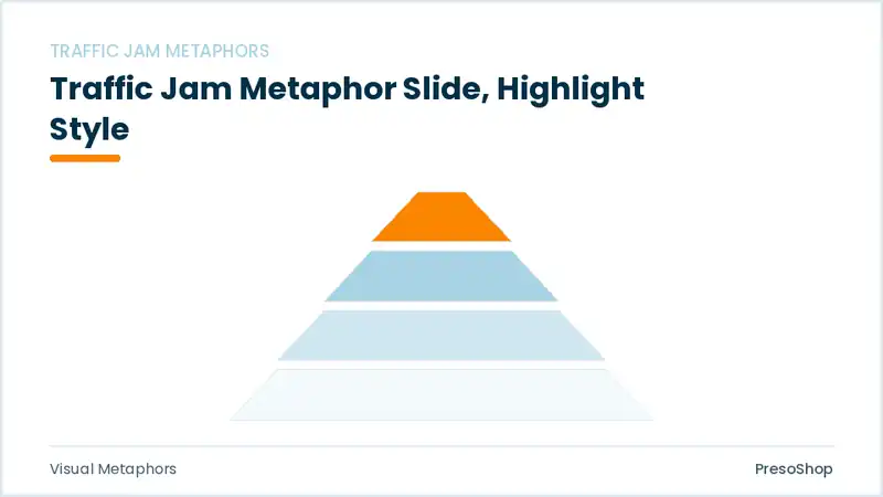 Editable PowerPoint traffic jam metaphor slide template with an accented takeaway, built from recolourable native shapes for visual metaphors decks