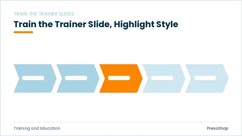 Editable PowerPoint train the trainer slide template with an accented takeaway, built from recolourable native shapes for training and education decks