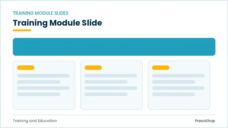 Editable PowerPoint training module slide template, built from recolourable native shapes for training and education decks