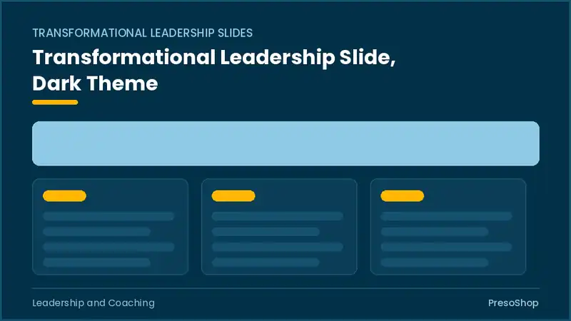 Editable PowerPoint transformational leadership slide template in a dark theme, built from recolourable native shapes for leadership and coaching decks