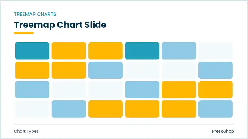 Editable PowerPoint treemap chart slide template, built from recolourable native shapes for chart types decks