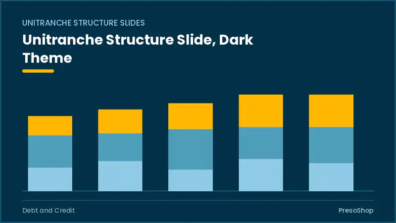 Editable PowerPoint unitranche structure slide template in a dark theme, built from recolourable native shapes for debt and credit decks