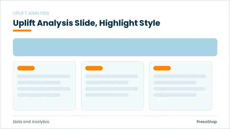 Editable PowerPoint uplift analysis slide template with an accented takeaway, built from recolourable native shapes for data and analytics decks