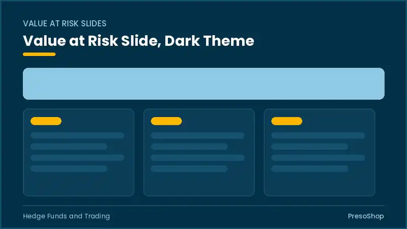 Editable PowerPoint value at risk slide template in a dark theme, built from recolourable native shapes for hedge funds and trading decks
