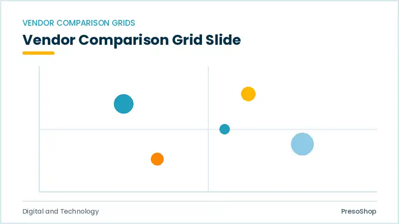 Editable PowerPoint vendor comparison grid slide template, built from recolourable native shapes for digital and technology decks