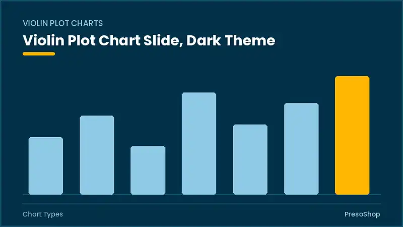 Editable PowerPoint violin plot chart slide template in a dark theme, built from recolourable native shapes for chart types decks