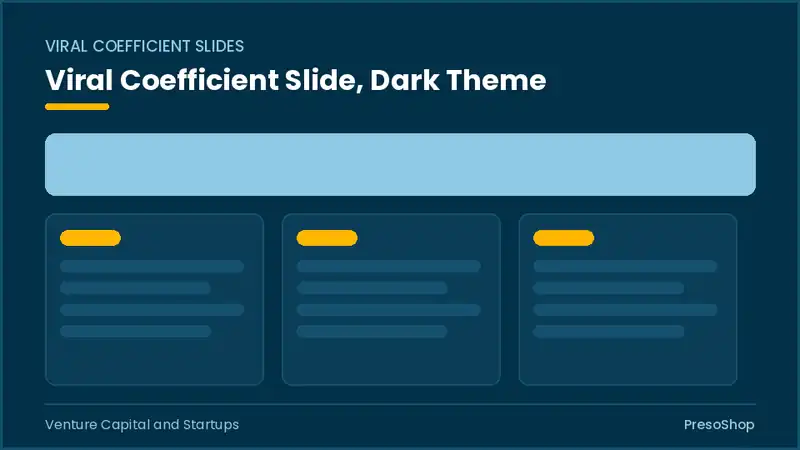 Editable PowerPoint viral coefficient slide template in a dark theme, built from recolourable native shapes for venture capital and startups decks