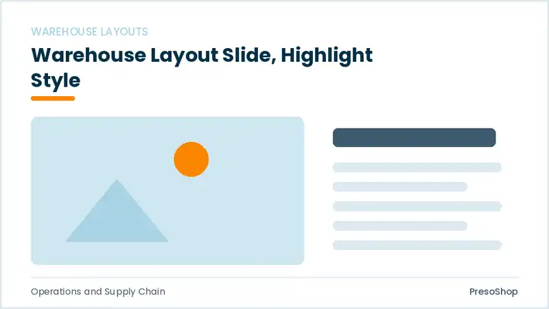 Editable PowerPoint warehouse layout slide template with an accented takeaway, built from recolourable native shapes for operations and supply chain decks