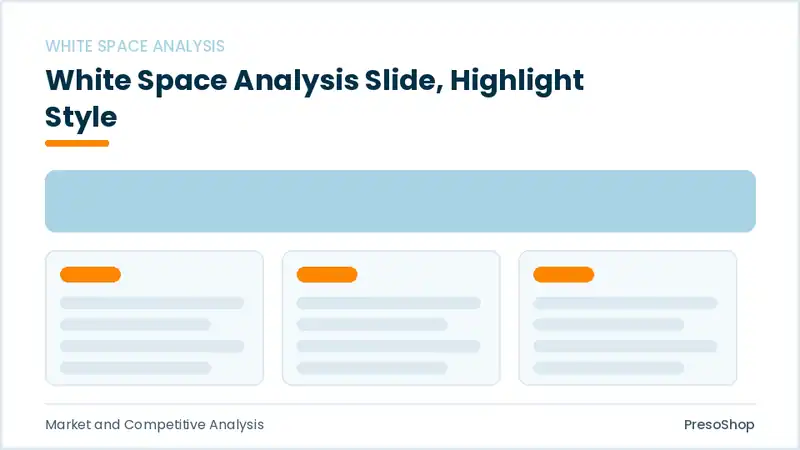 Editable PowerPoint white space analysis slide template with an accented takeaway, built from recolourable native shapes for market and competitive analysis decks