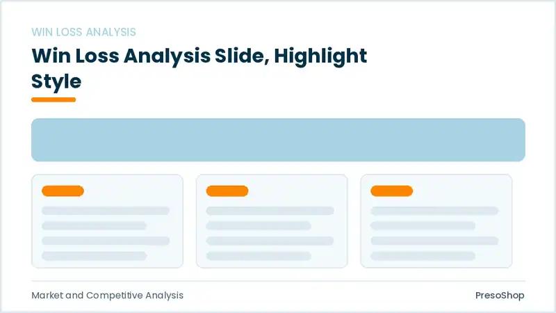 Editable PowerPoint win loss analysis slide template with an accented takeaway, built from recolourable native shapes for market and competitive analysis decks