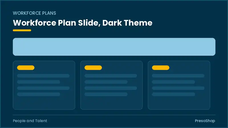 Editable PowerPoint workforce plan slide template in a dark theme, built from recolourable native shapes for people and talent decks